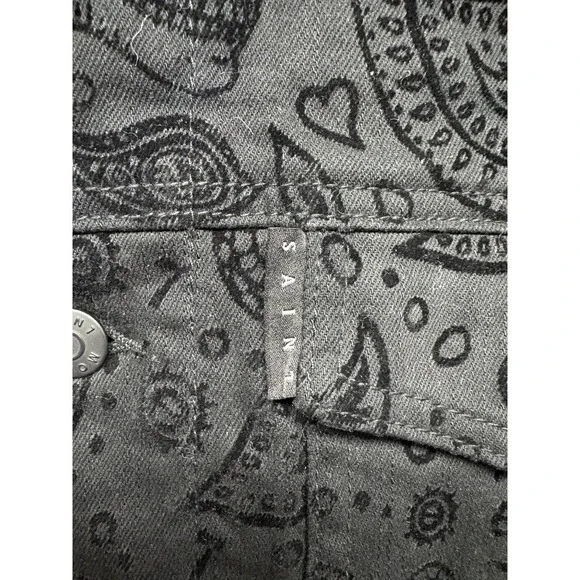 Saint Morta Button Front Sherpa Jacket Mens Black Paisley Skulls Pockets Large